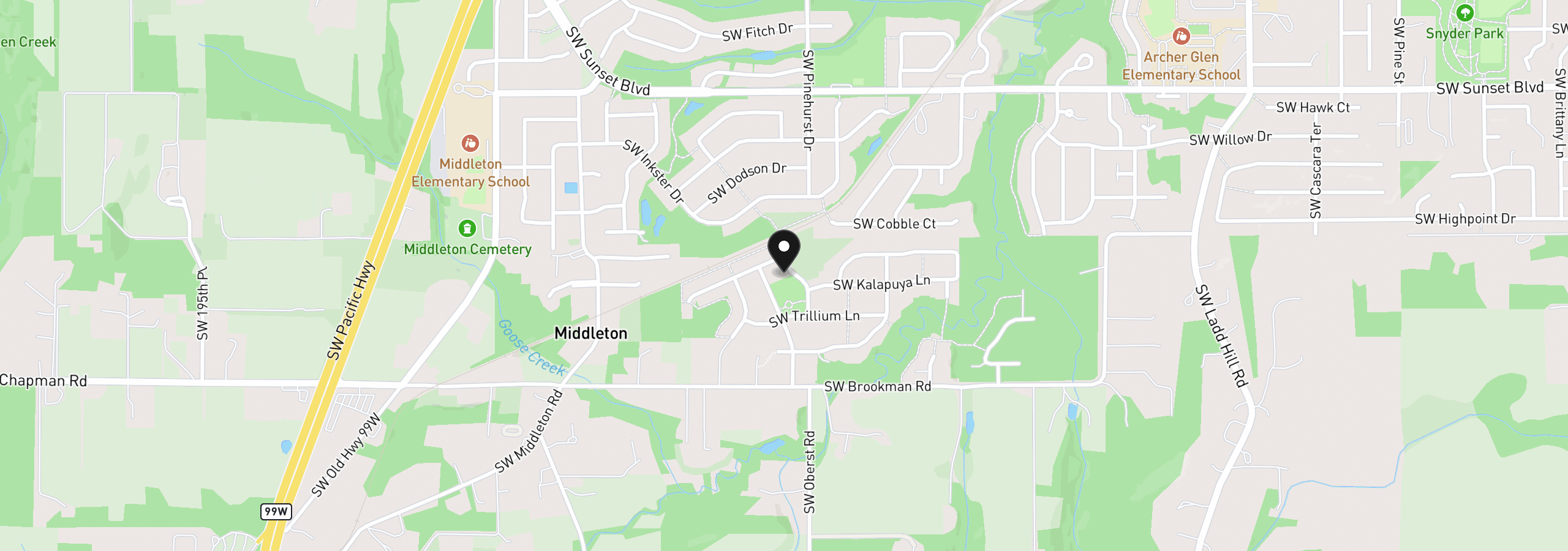 Map showing the location of 24133 SW Maple Ter, Sherwood, OR 97140