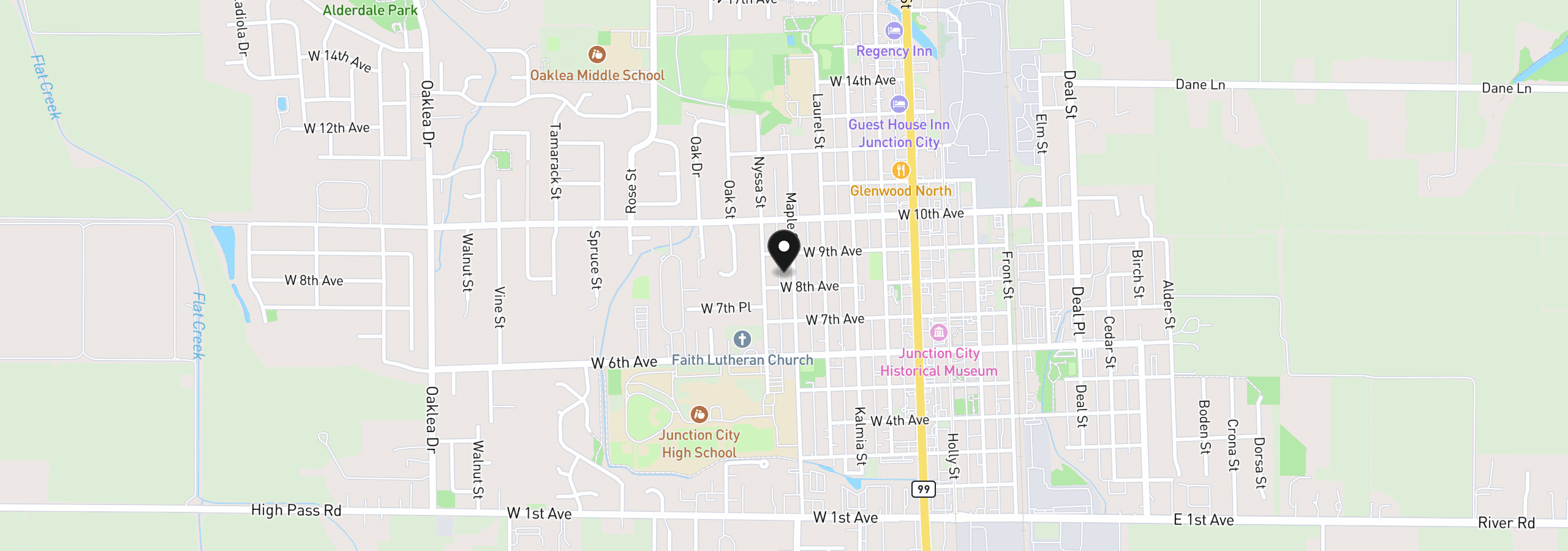 Map showing the location of 835 Maple St, Junction City, OR 97448