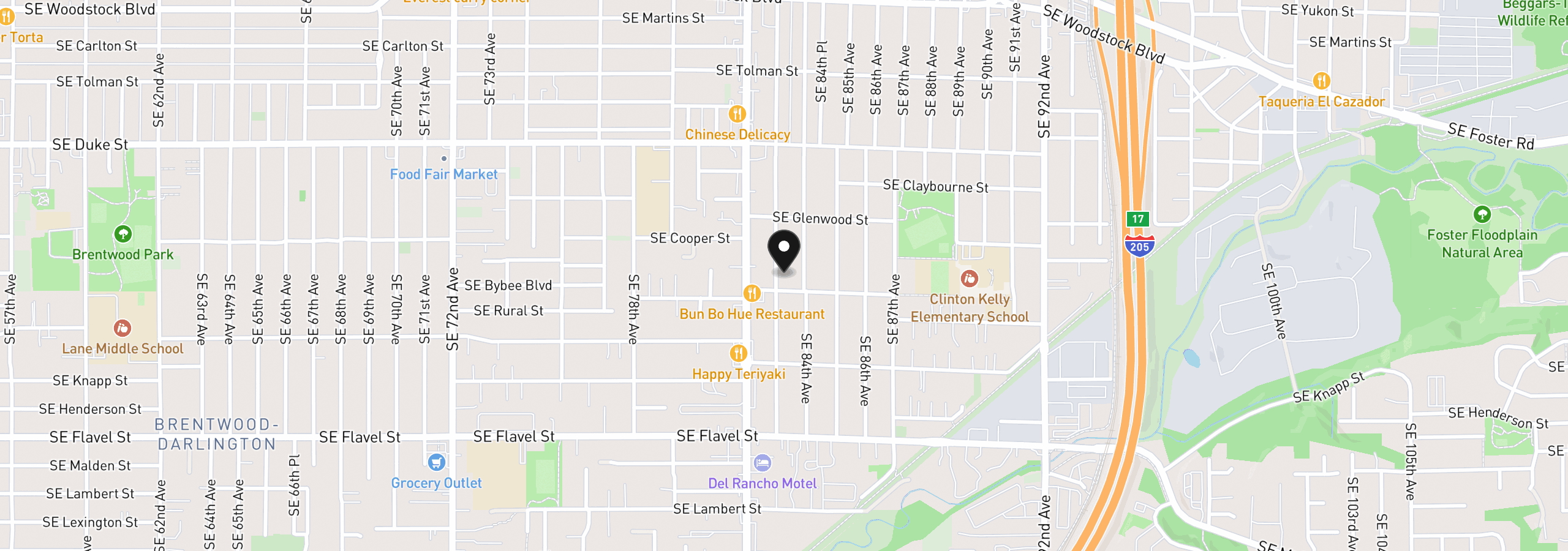 Map showing the location of 6914 SE 83rd Ave, Portland, OR 97266