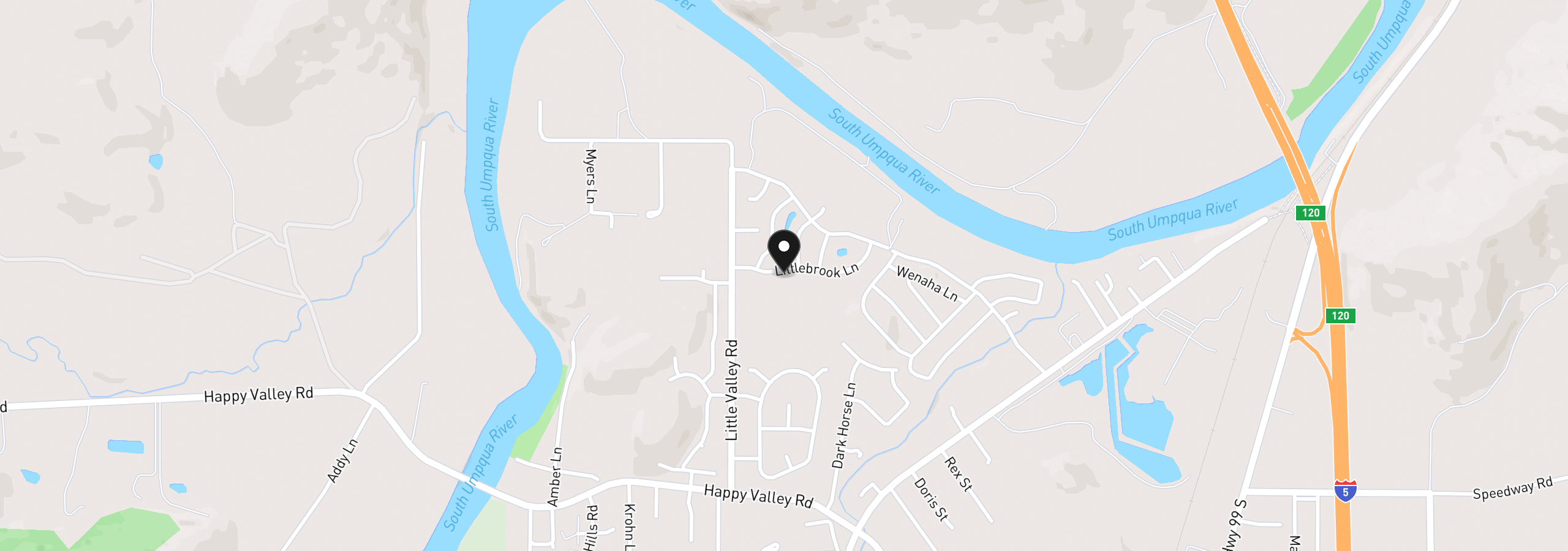 Map showing the location of 185 Littlebrook Ln, Roseburg, OR 97471