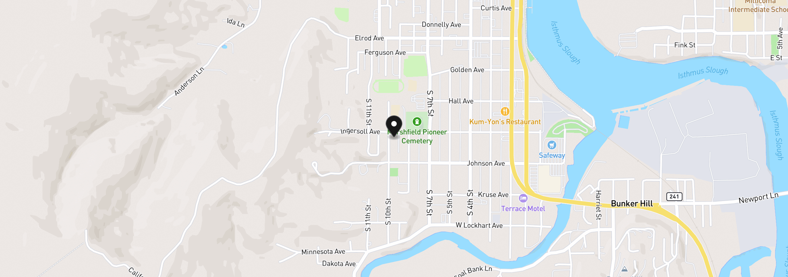 Map showing the location of 922 S 10th St, Coos Bay, OR 97420