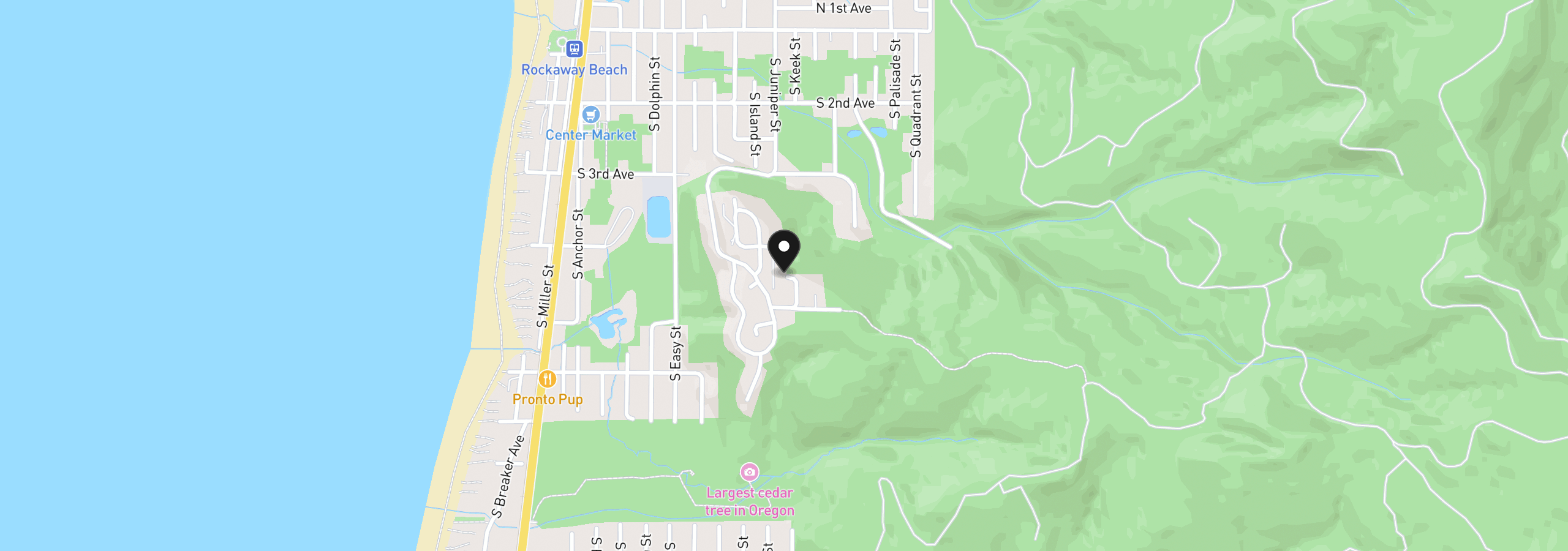 Map showing the location of 409 Crest Ter, Rockaway Beach, OR 97136