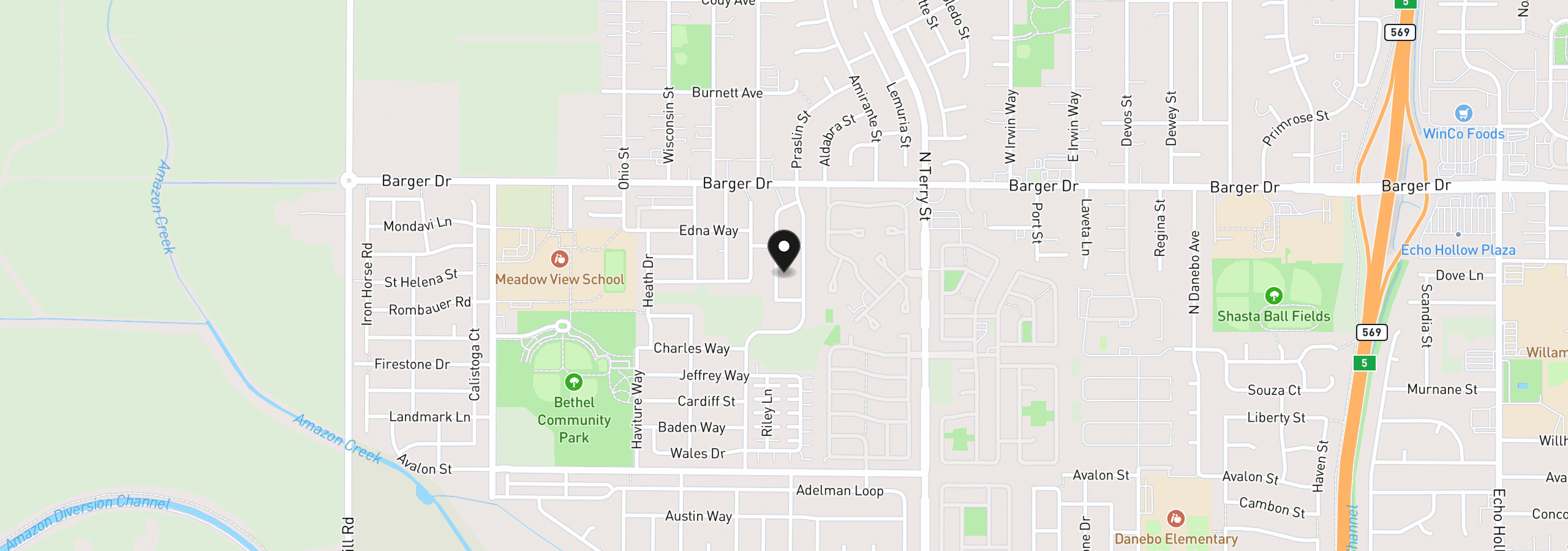 Map showing the location of 1871 Heitzman Way, Eugene, OR 97402