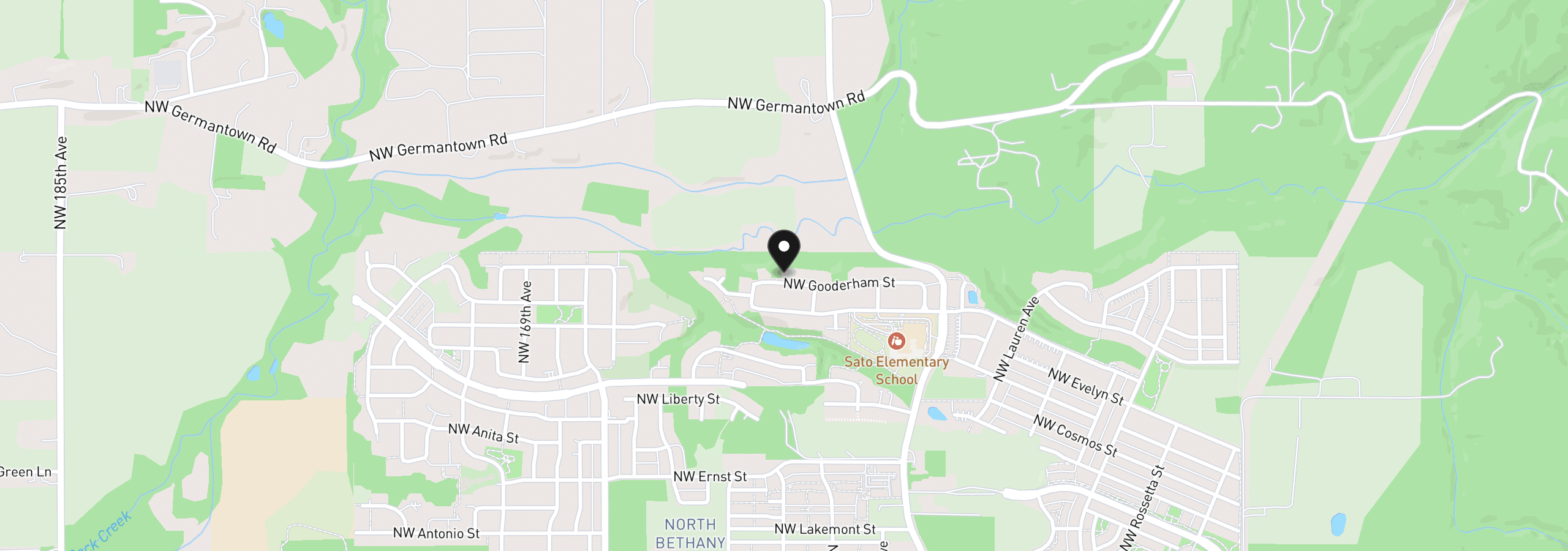 Map showing the location of 16059 NW Gooderham St, Portland, OR 97229