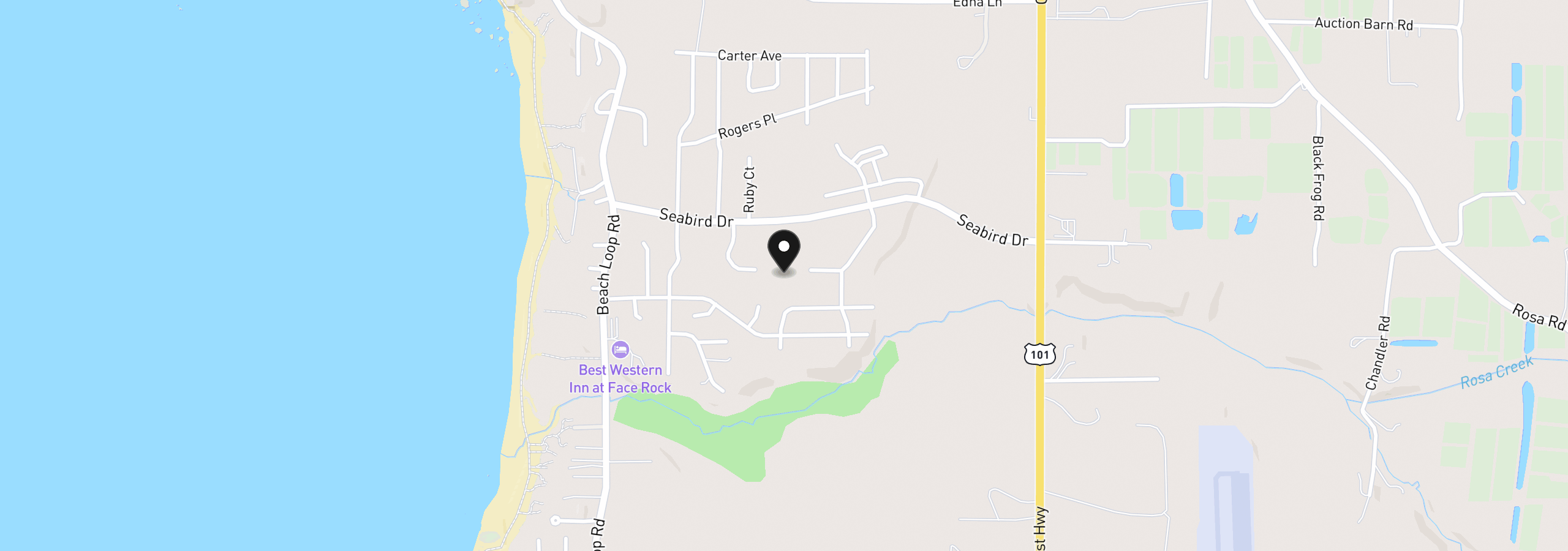 Map showing the location of Grant Pl 700, Bandon, OR 97411