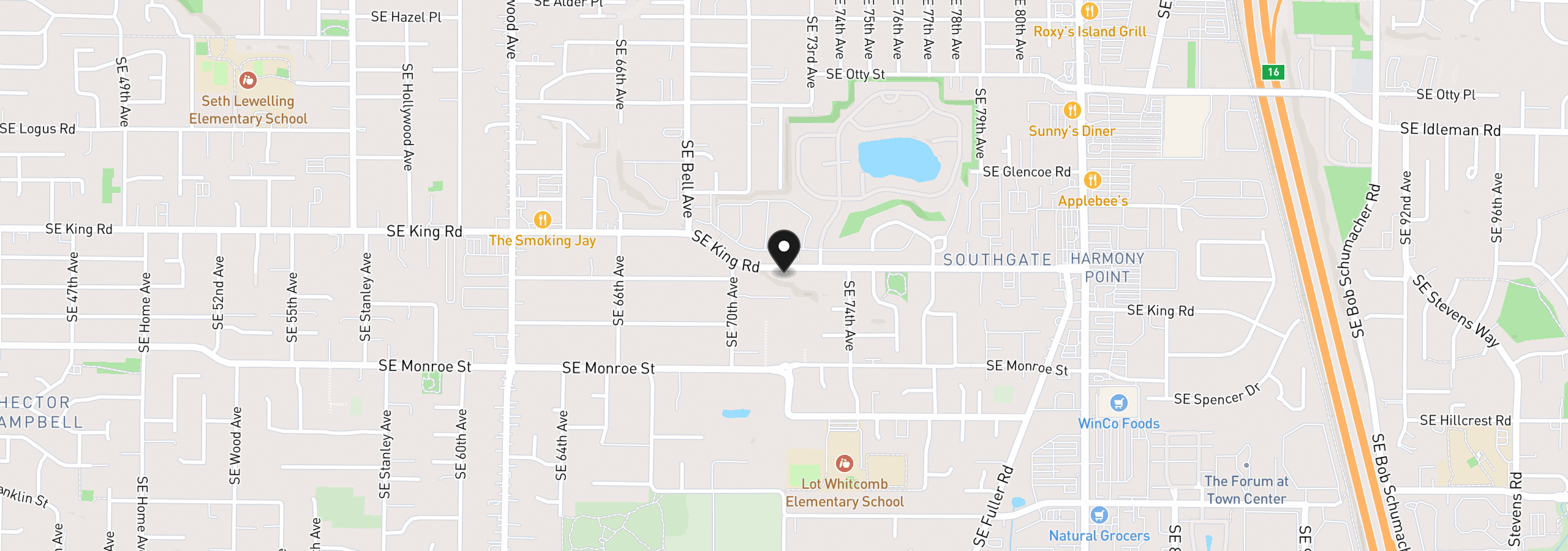 Map showing the location of 7202 SE King Rd, Milwaukie, OR 97222
