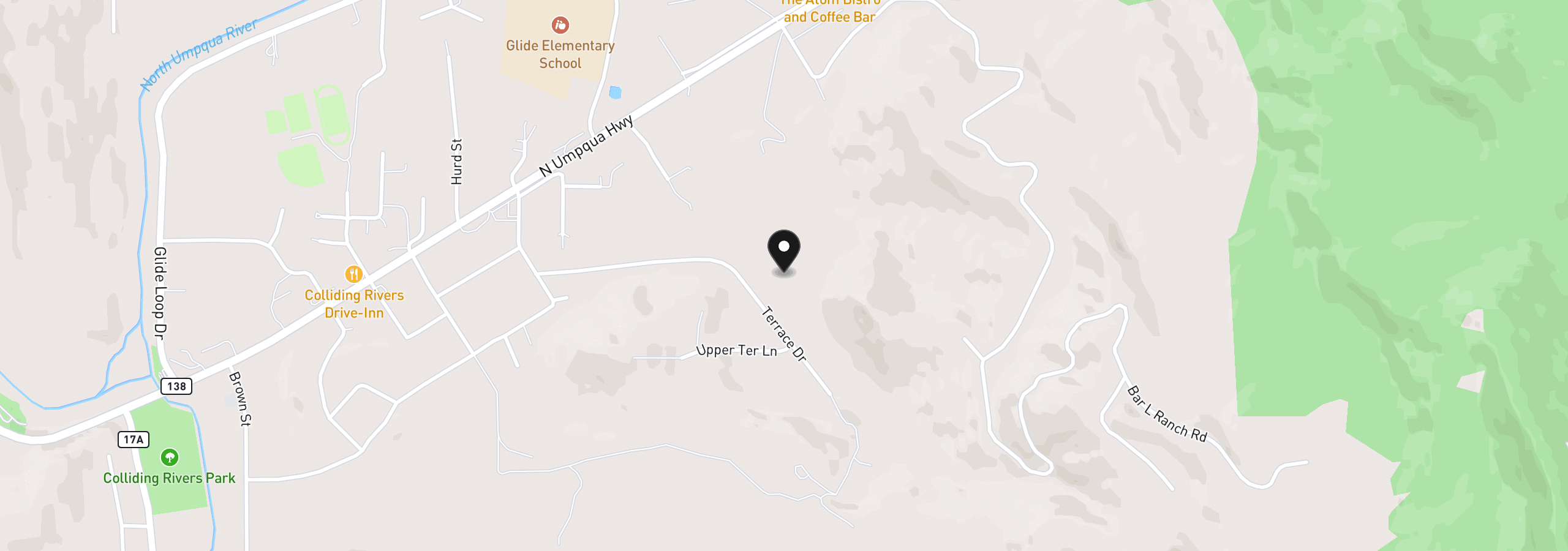 Map showing the location of 492 Terrace Dr, Glide, OR 97443