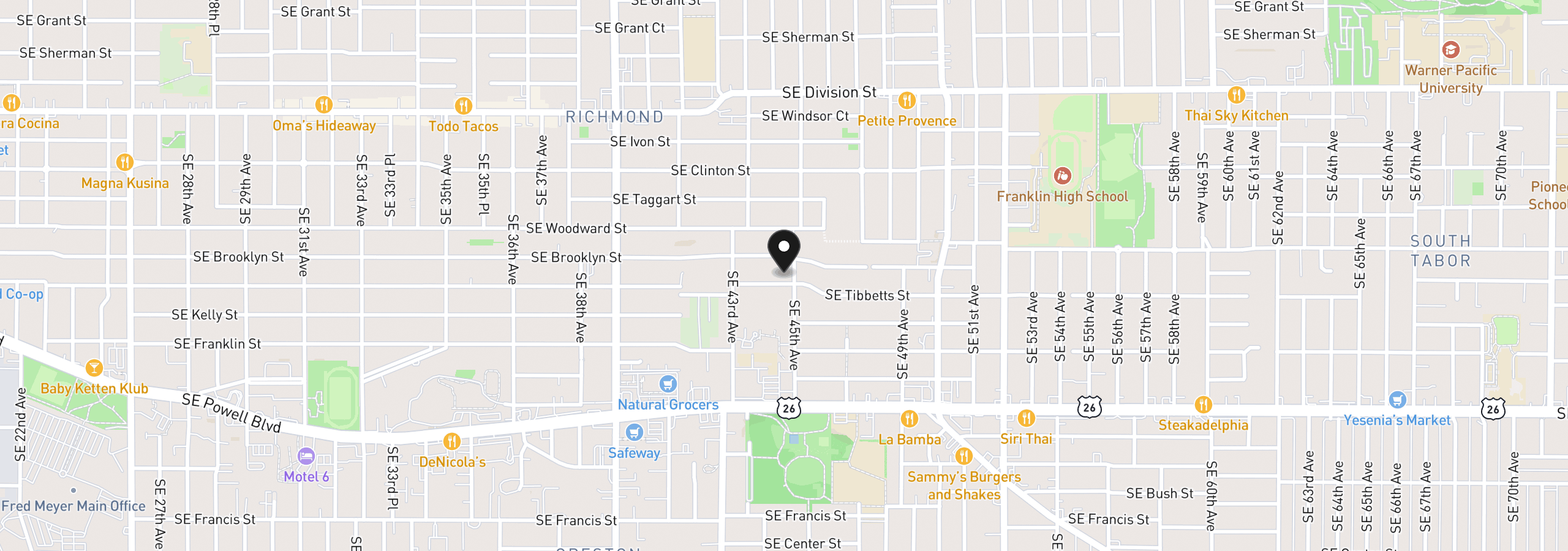 Map showing the location of 4429 SE Tibbetts St, Portland, OR 97206