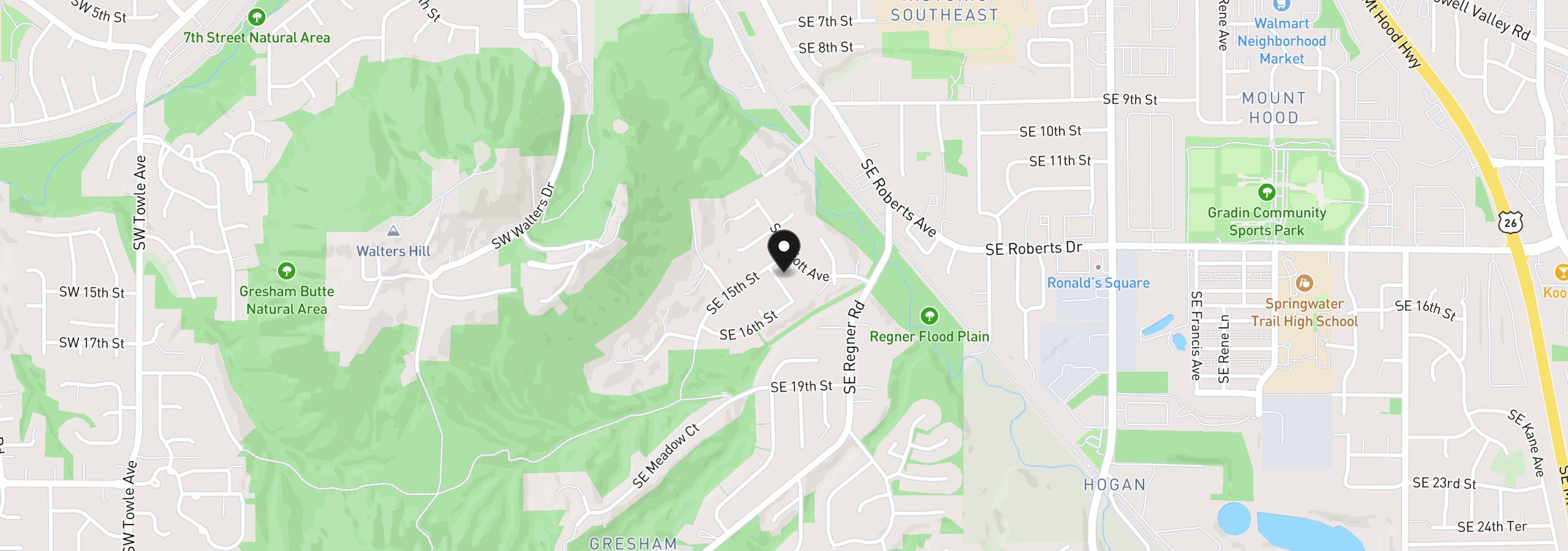 Map showing the location of 1510 SE Kelly Ave, Gresham, OR 97080