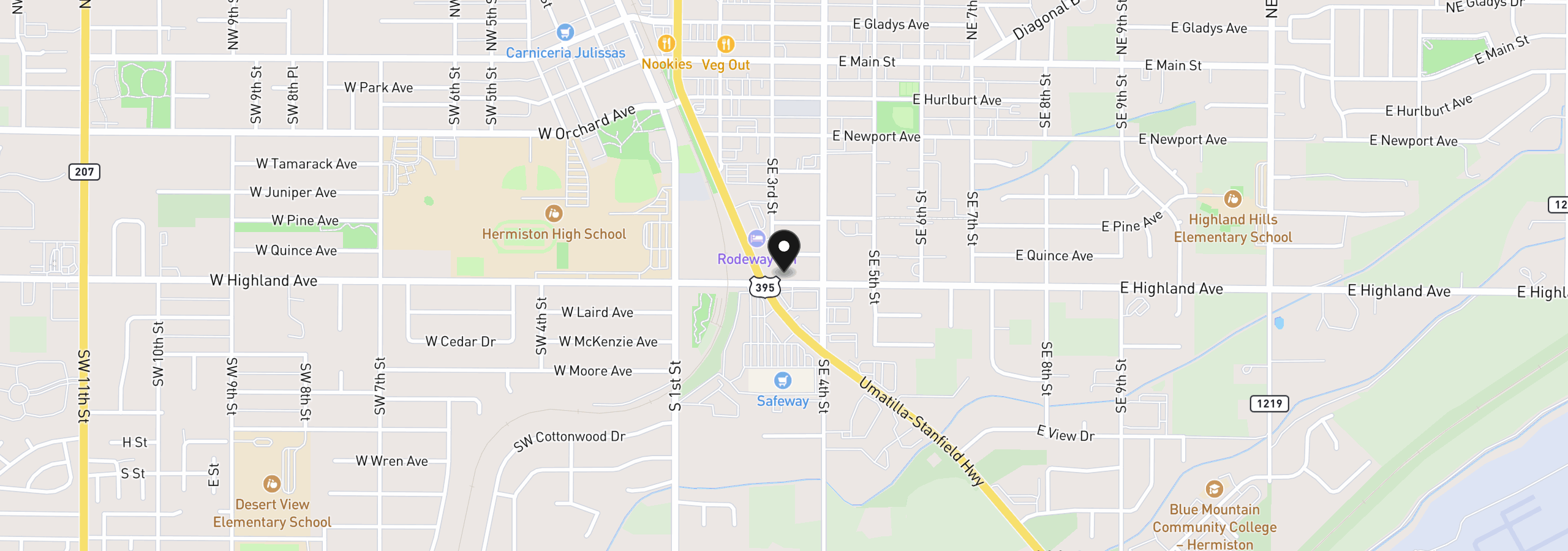 Map showing the location of 337 E Highland Ave, Hermiston, OR 97838