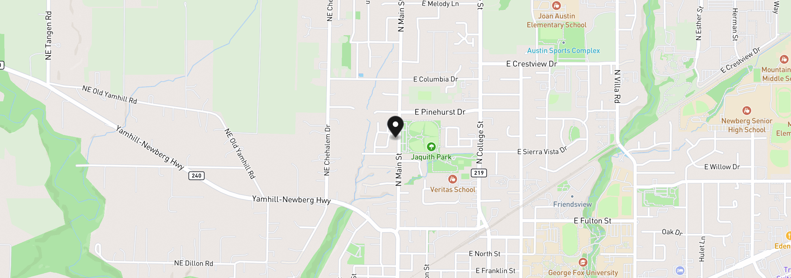 Map showing the location of 1319 N Main St, Newberg, OR 97132