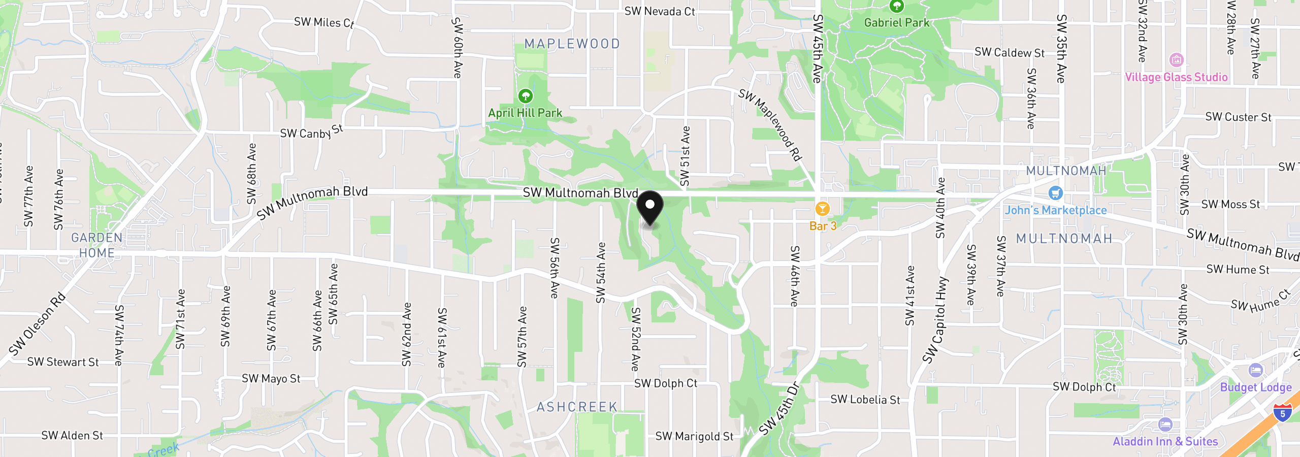 Map showing the location of 5130 SW Multnomah Blvd C, Portland, OR 97219