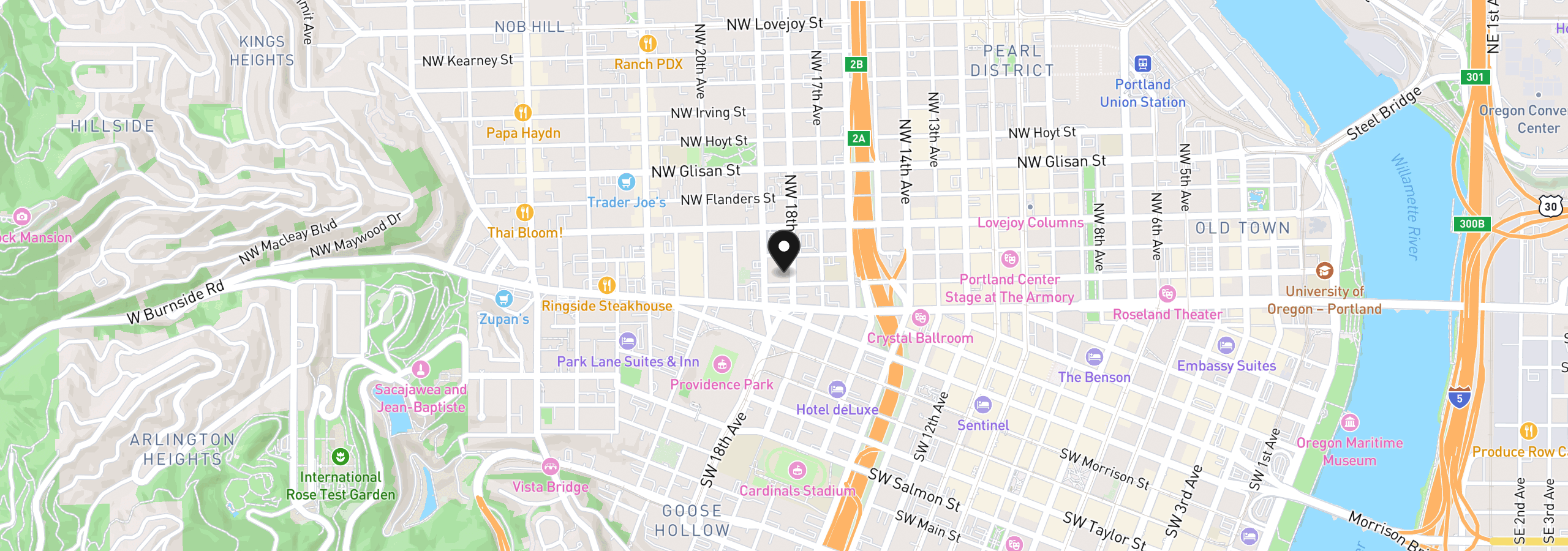 Map showing the location of 1811 NW Couch St 407, Portland, OR 97209