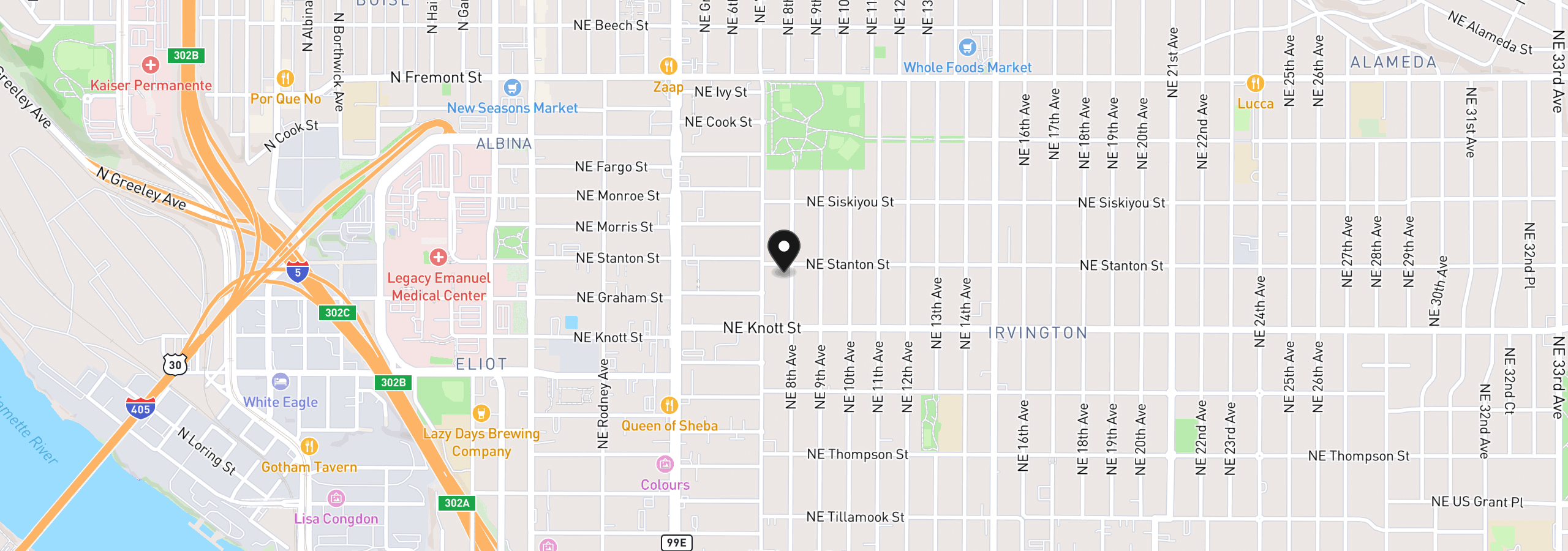 Map showing the location of 2833 NE 8th Ave, Portland, OR 97212