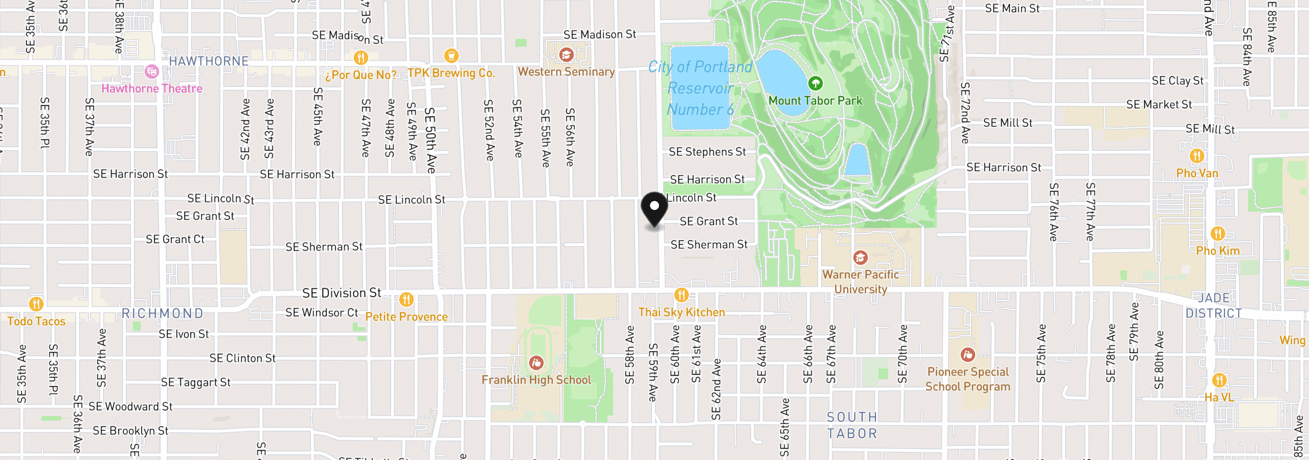 Map showing the location of 2213 SE 60th Ave, Portland, OR 97215