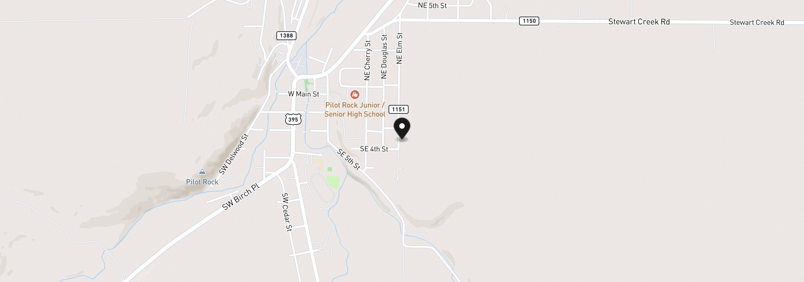 Map showing the location of 362 SE Elm St, Pilot Rock, OR 97868