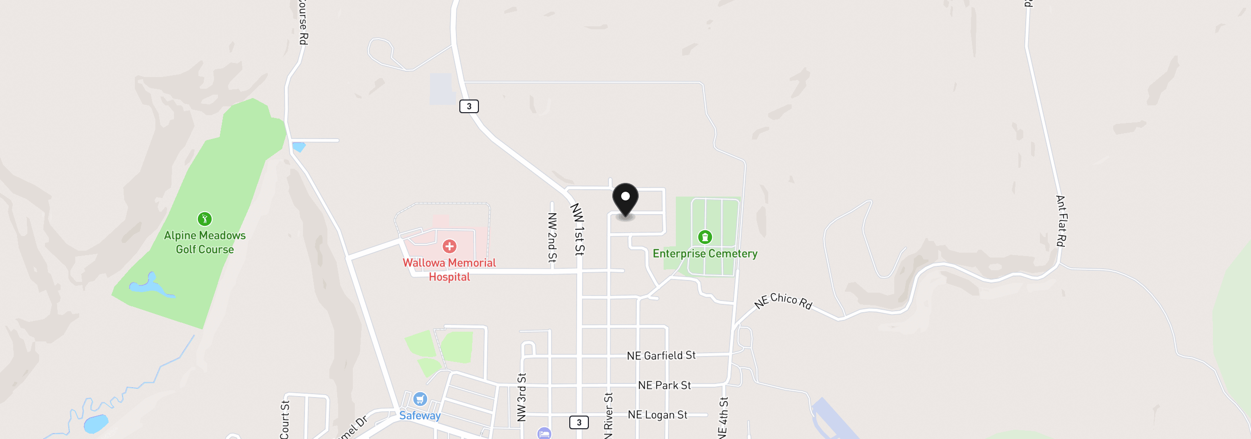 Map showing the location of 104 Hyland Dr, Enterprise, OR 97828