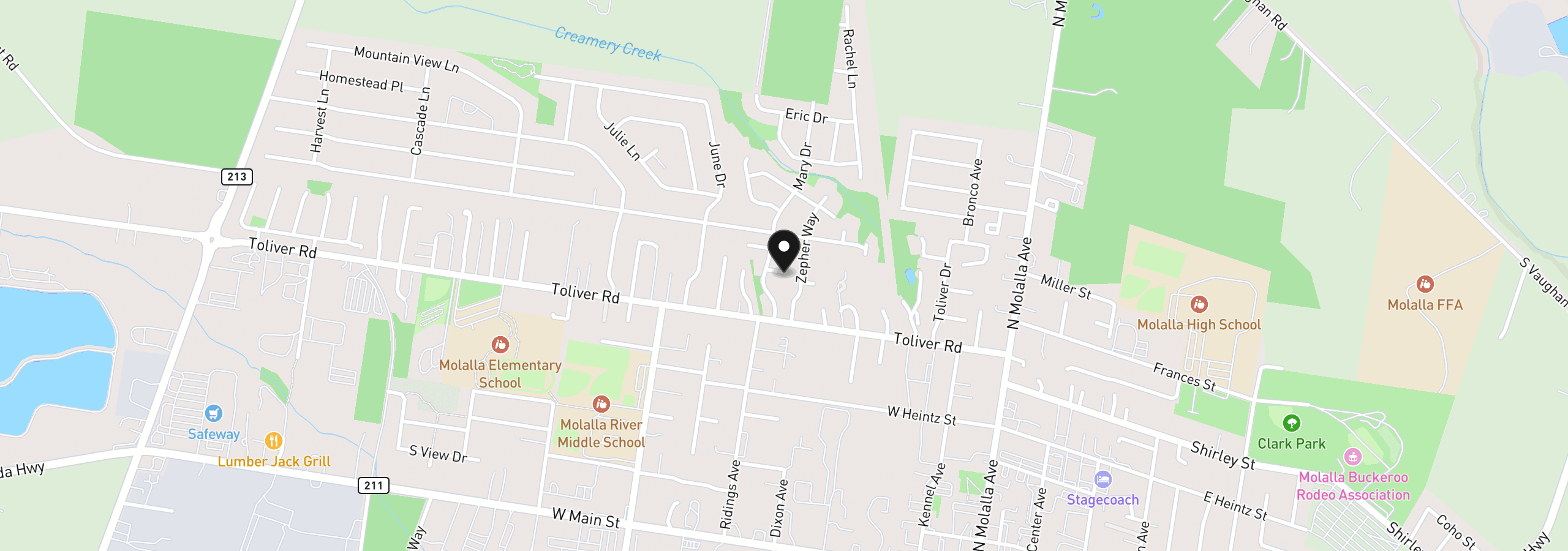 Map showing the location of 695 Mary Dr, Molalla, OR 97038