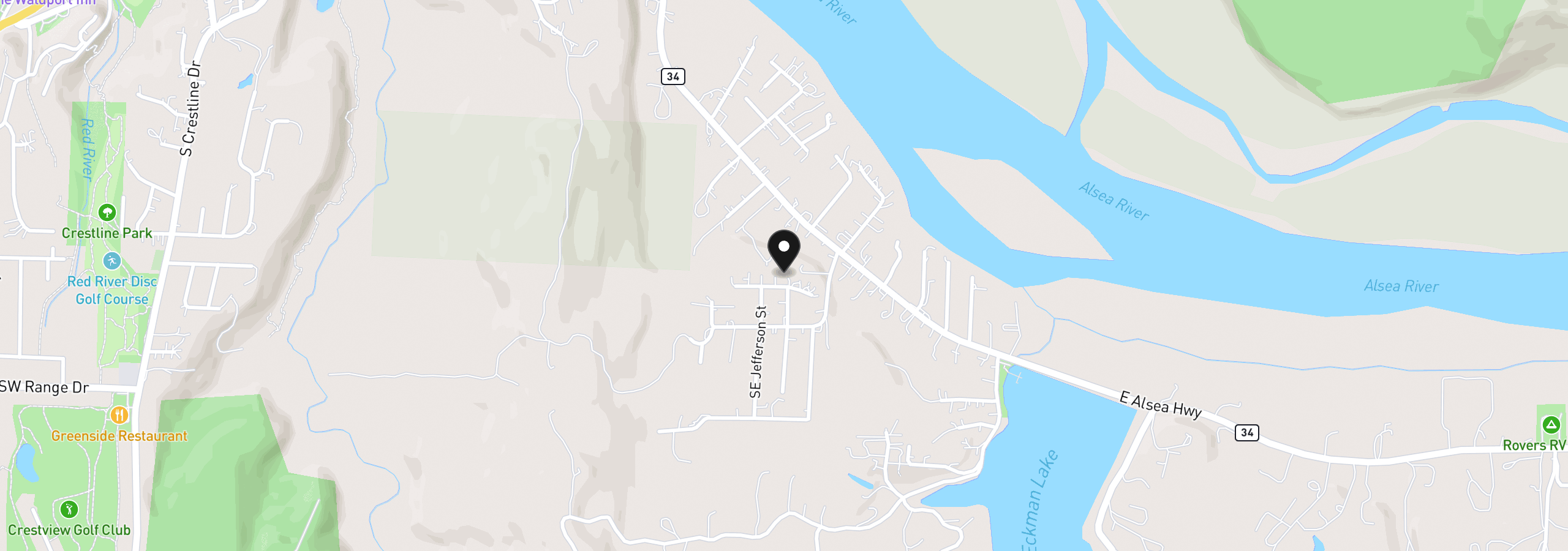 Map showing the location of 2180 SE Alsea Way, Alsea, OR 97324
