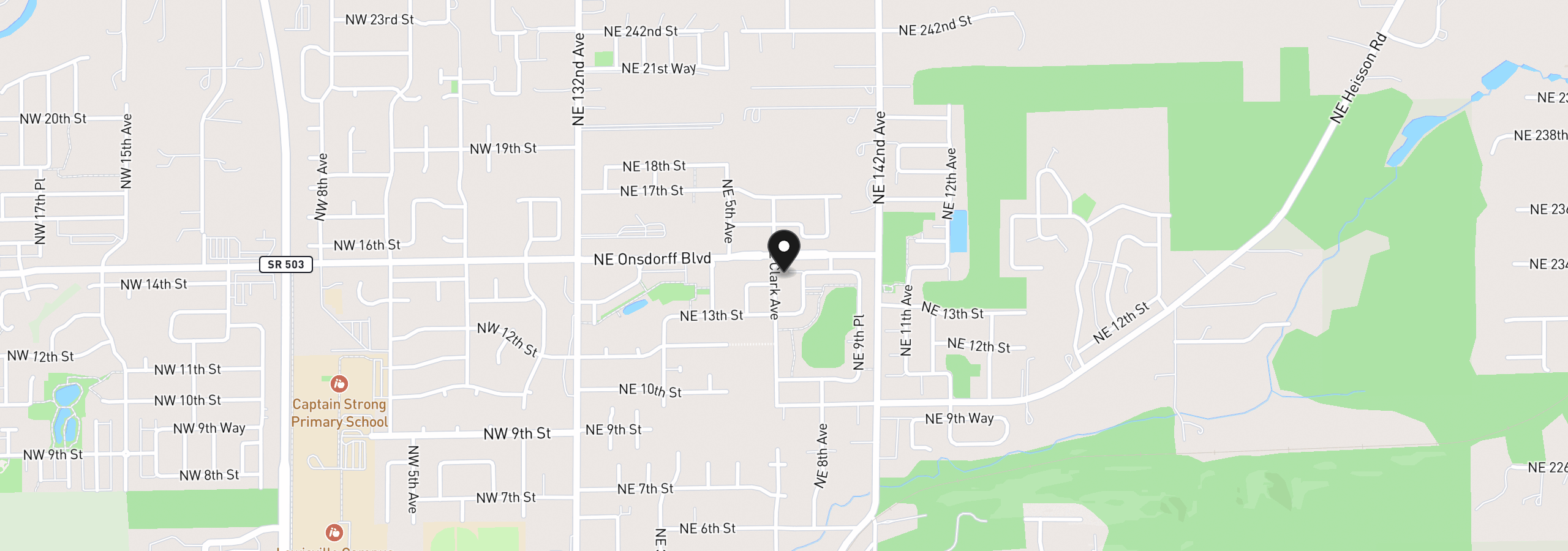 Map showing the location of 1411 NE Clark Ave, Battle Ground, Wa 98604