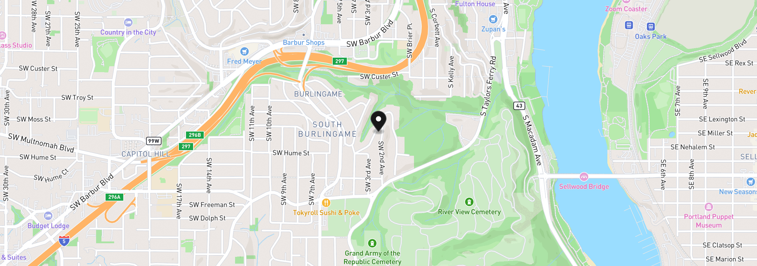 Map showing the location of 8020 SW Ruby Ter, Portland, OR 97219