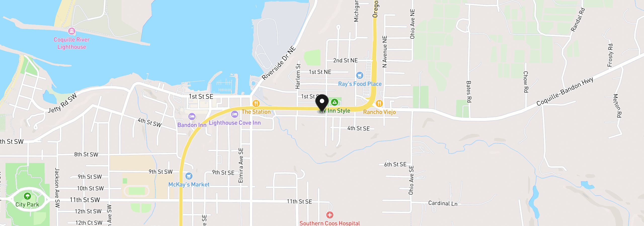 Map showing the location of 890 2nd St SE, Bandon, OR 97411