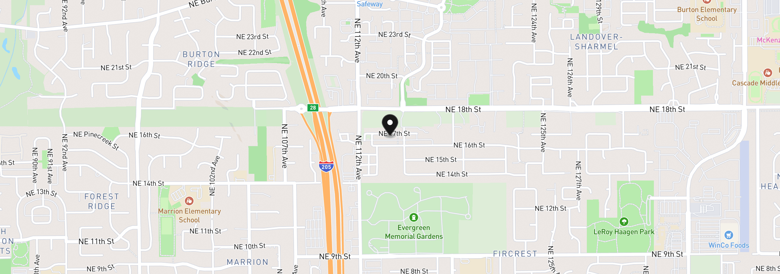 Map showing the location of 18205 NE 17th St, Vancouver, Wa 98684