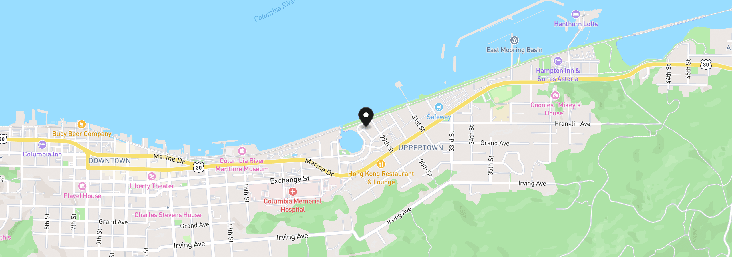 Map showing the location of 230 Roundhouse Rd, Astoria, OR 97103