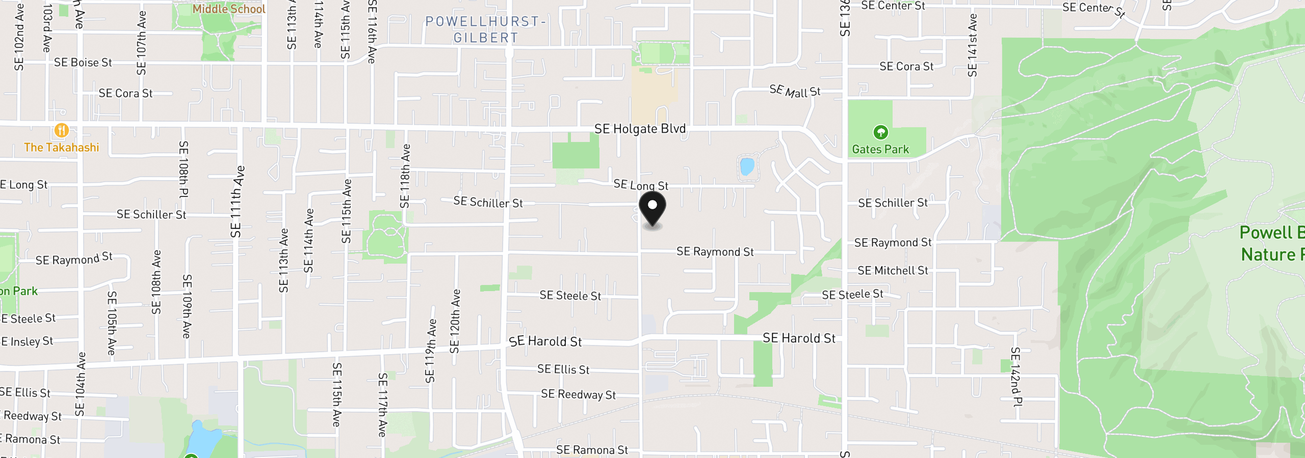 Map showing the location of 4918 SE 128th Ave, Portland, OR 97236