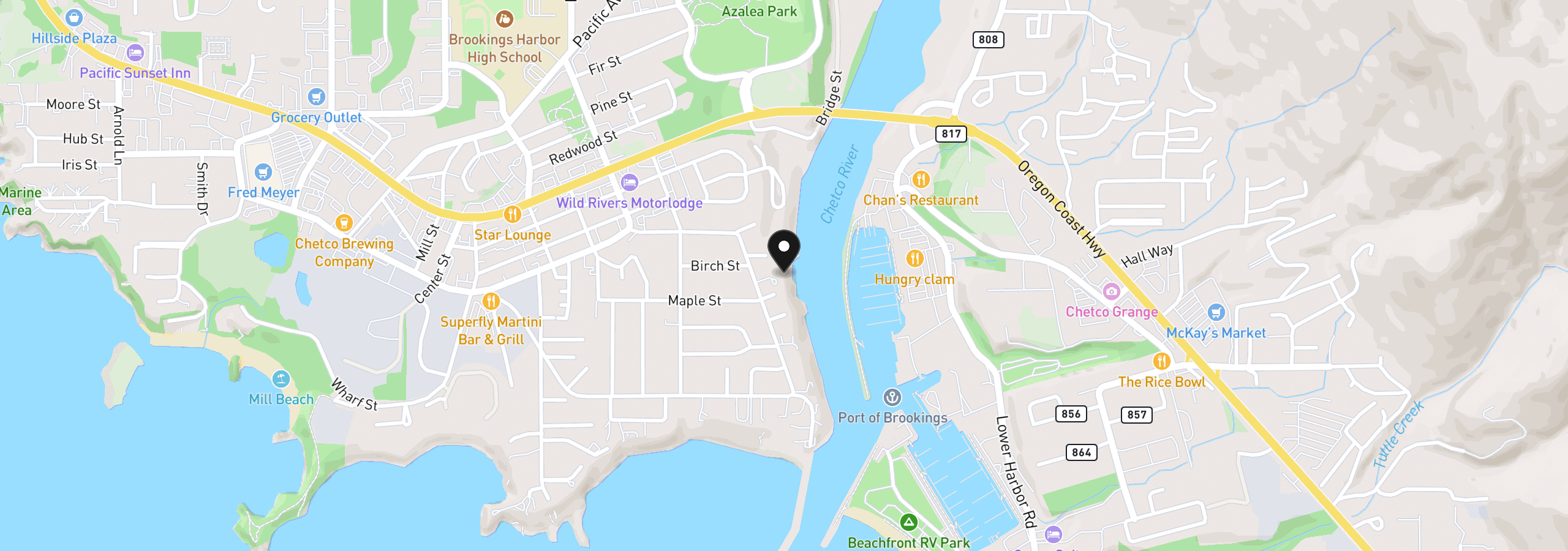 Map showing the location of 322 Del Norte Ln, Brookings, OR 97415