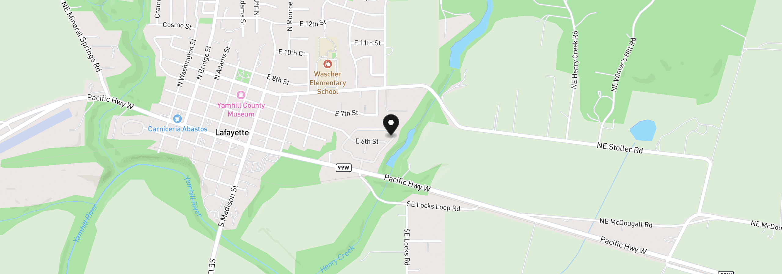 Map showing the location of 1282 E 3rd St 83, Lafayette, OR 97127