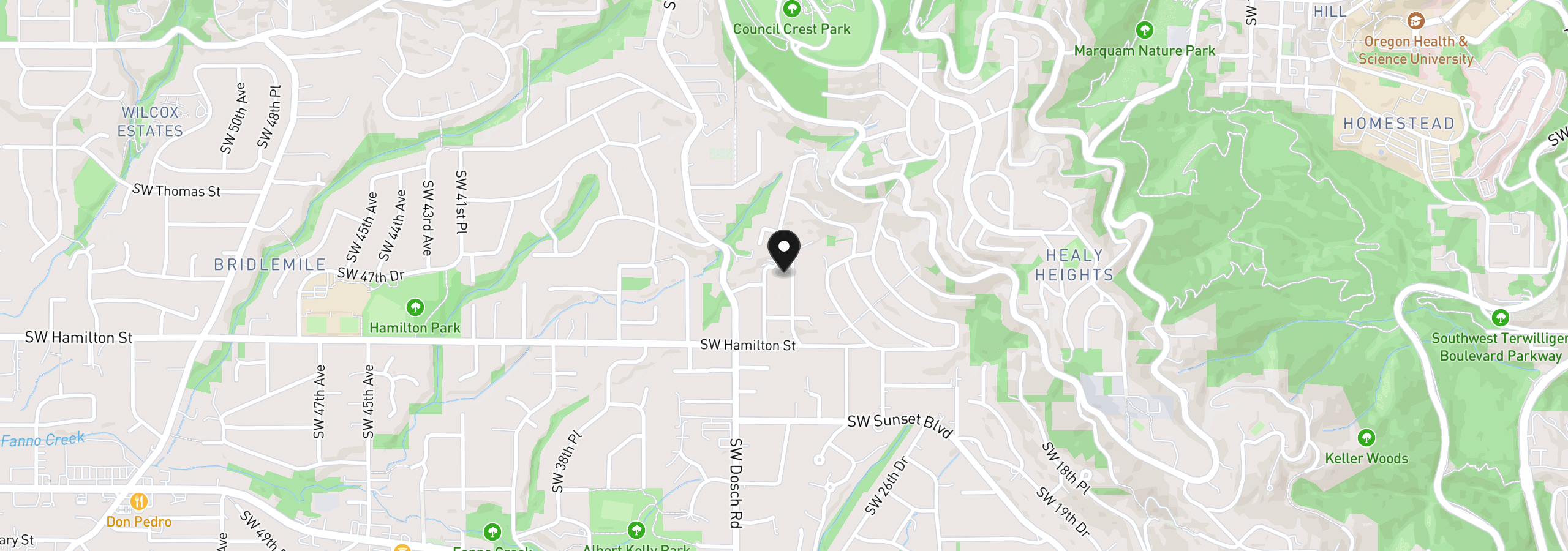 Map showing the location of 4305 SW Altadena Ave, Portland, OR 97239