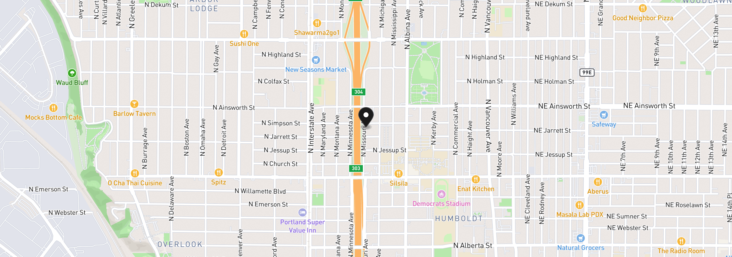 Map showing the location of 5868 N Missouri Ave 5, Portland, OR 97217