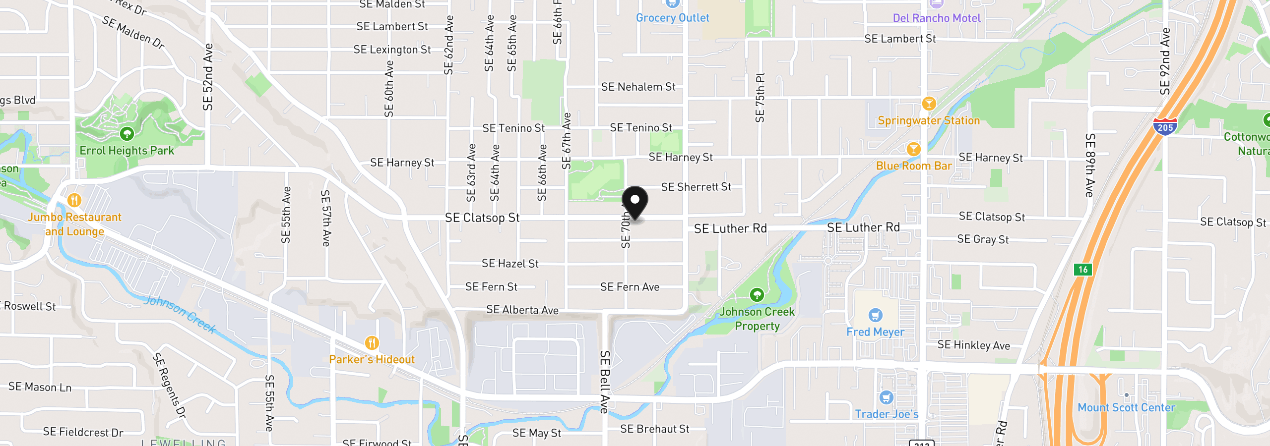 Map showing the location of 7020 SE Clatsop St, Portland, OR 97206