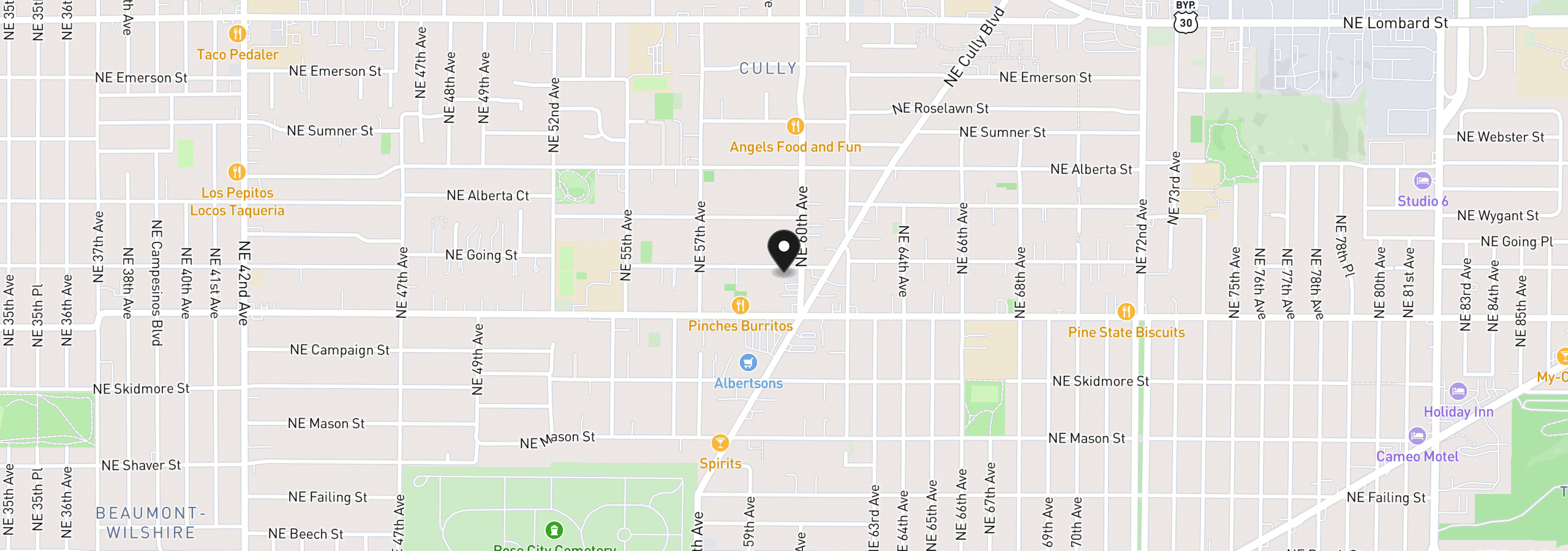 Map showing the location of 5926 NE Going St, Portland, OR 97218
