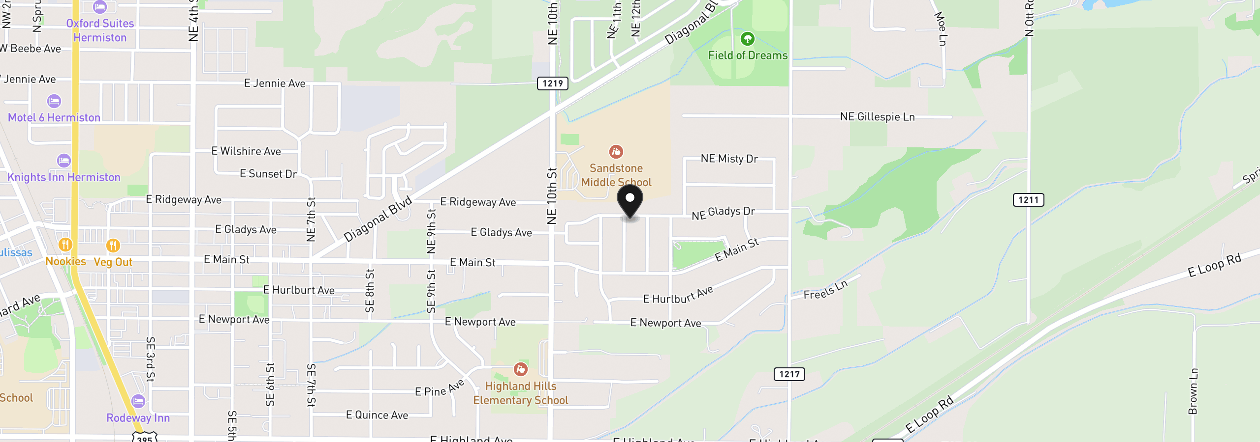 Map showing the location of 186 NE 11th Pl, Hermiston, OR 97838