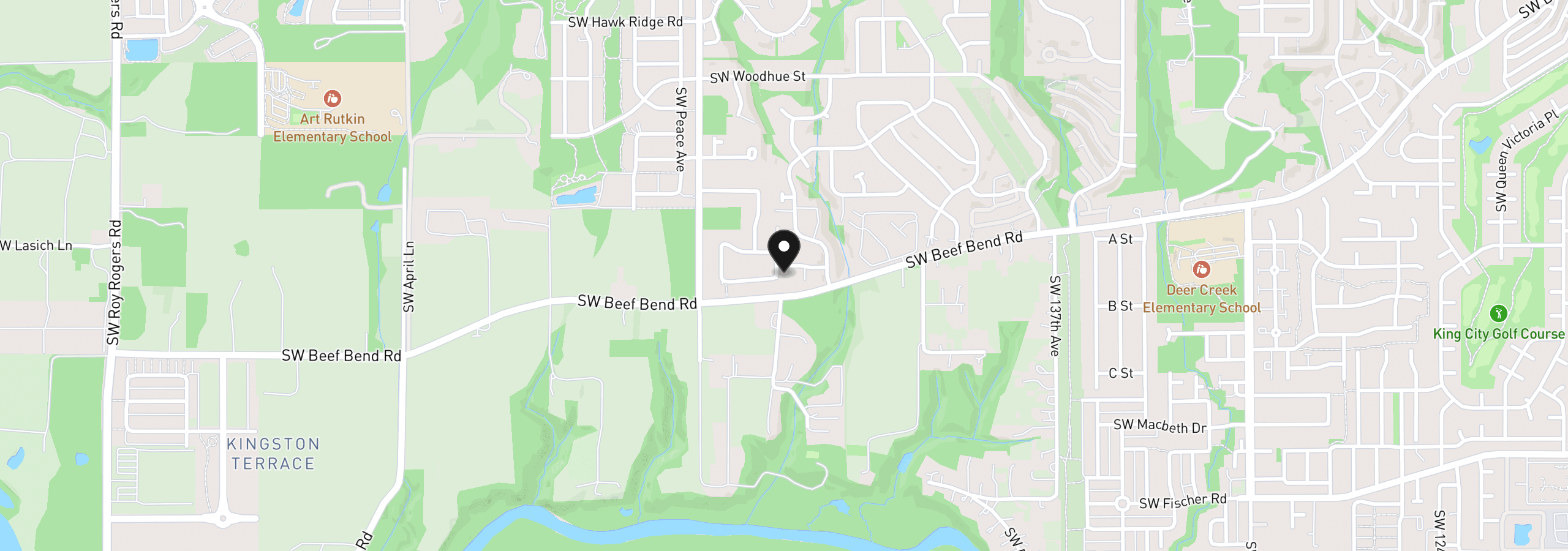 Map showing the location of 14674 SW Mulberry Dr, Portland, OR 97224