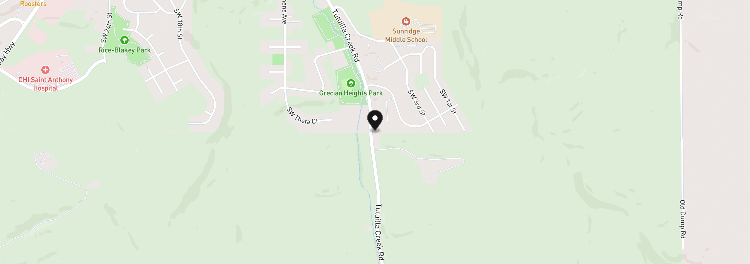 Map showing the location of 1 SW Tutuilla Rd, Pendleton, OR 97801