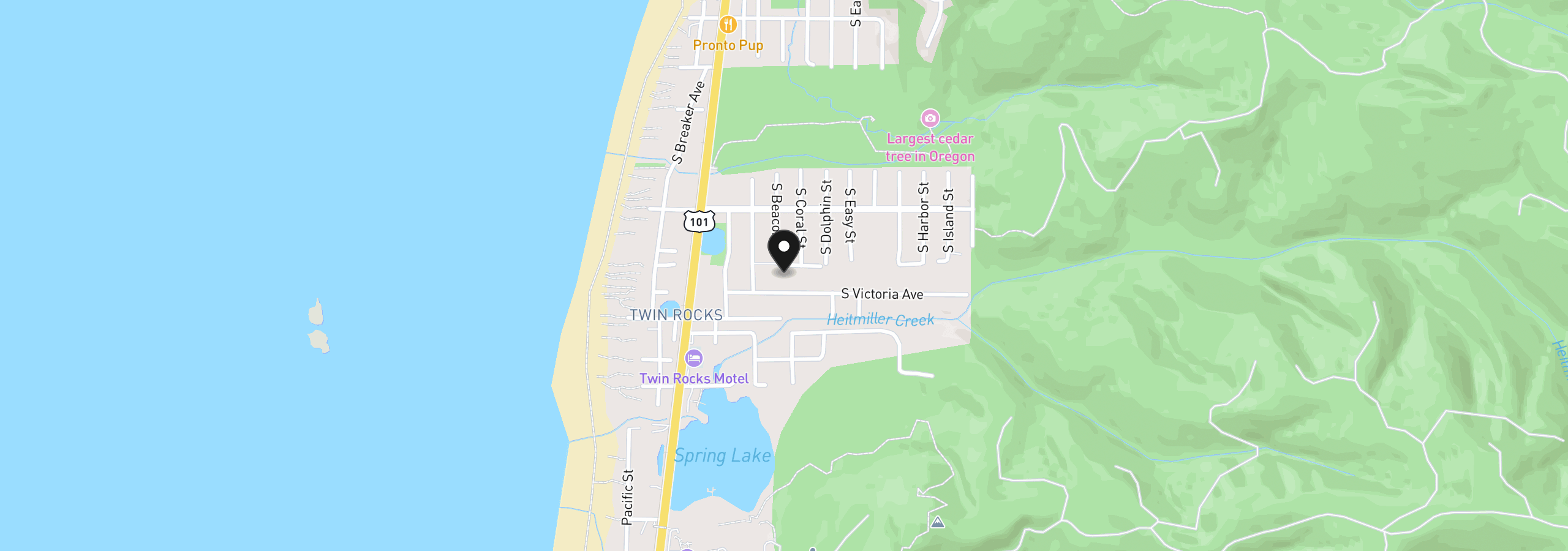 Map showing the location of 8305 Stark St, Rockaway Beach, OR 97136