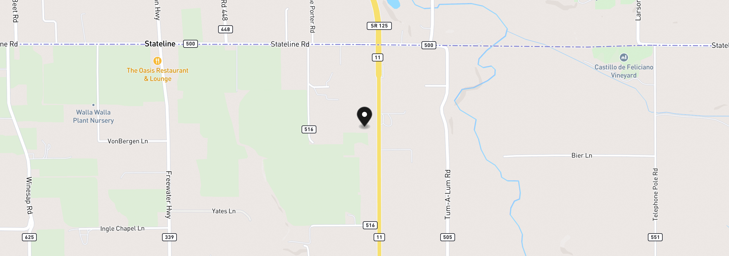 Map showing the location of 85576 Highway 11, Milton-Freewater, OR 97862