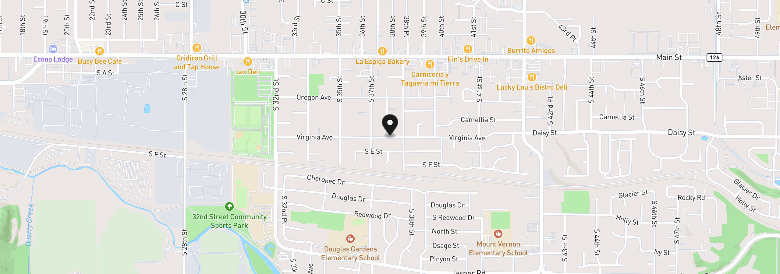 Map showing the location of 3720 Virginia Ave, Springfield, OR 97478