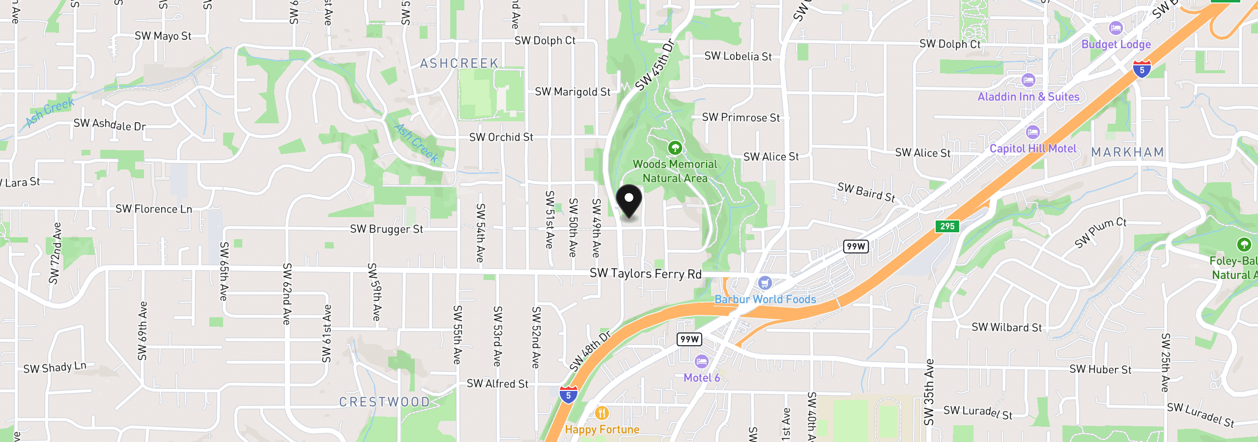 Map showing the location of 4721 SW Brugger St, Portland, OR 97219