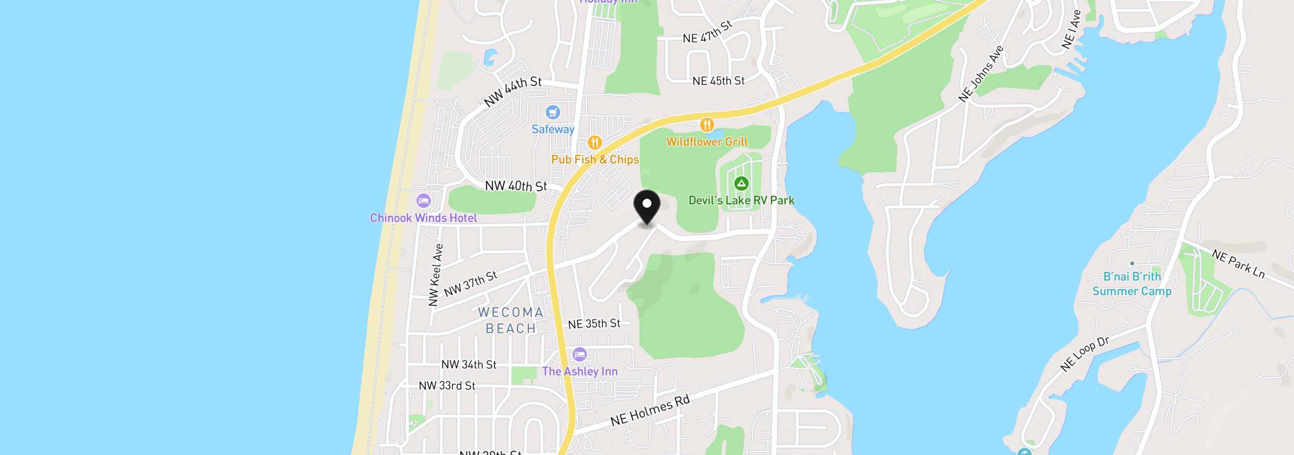 Map showing the location of 3700 NE Surf Ave, Lincoln City, OR 97367