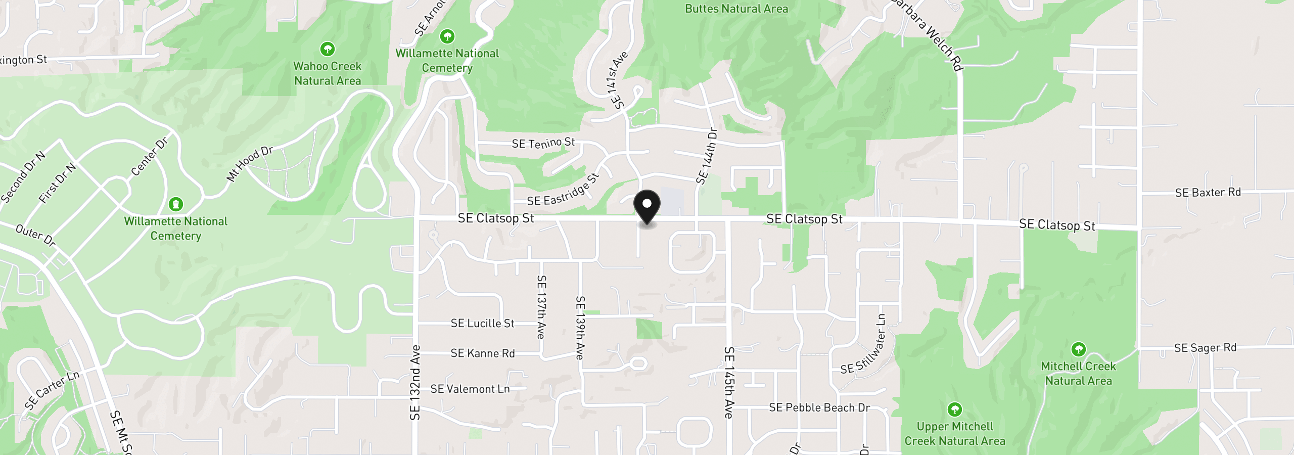 Map showing the location of 8550 SE 141st Ct, Happy Valley, OR 97086