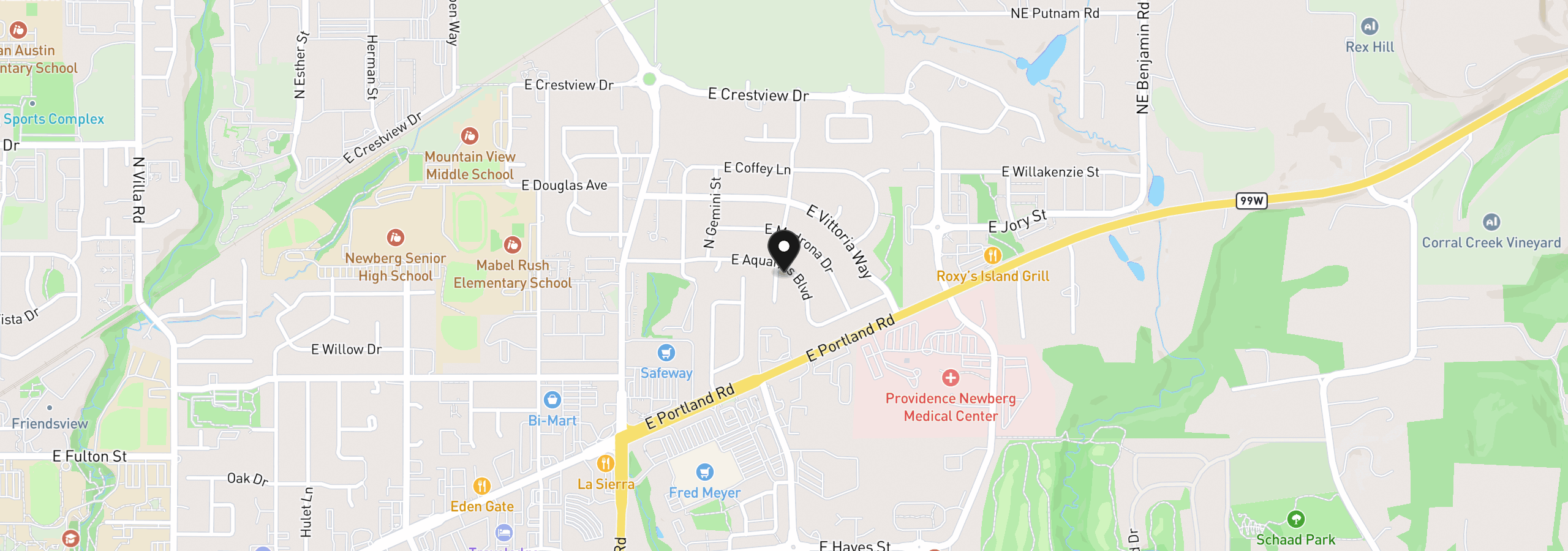 Map showing the location of 1408 N Libra St, Newberg, OR 97132