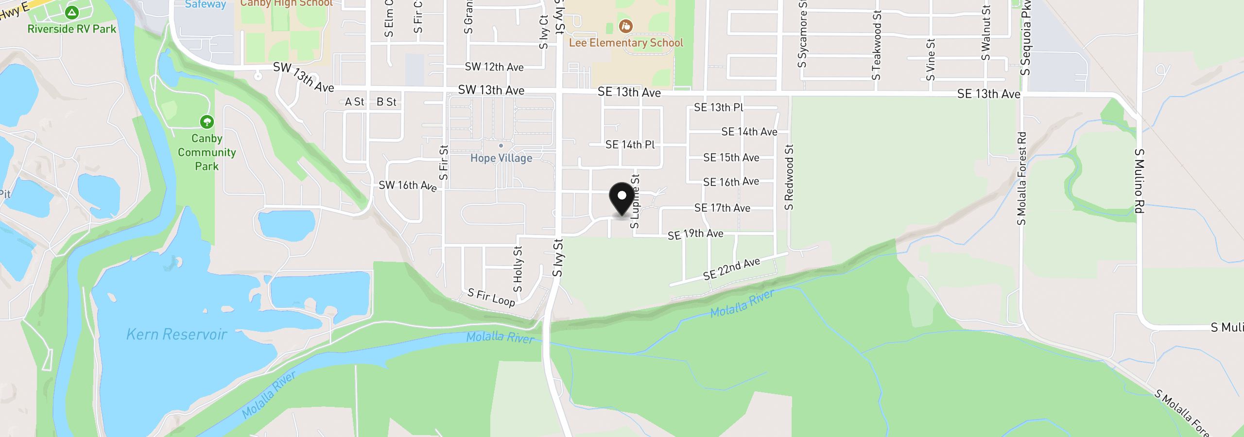 Map showing the location of 1830 S Pepperwood St, Canby, OR 97013