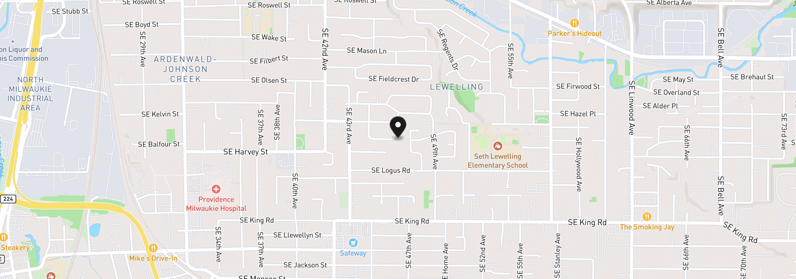 Map showing the location of 9768 SE 46th Ave, Milwaukie, OR 97222