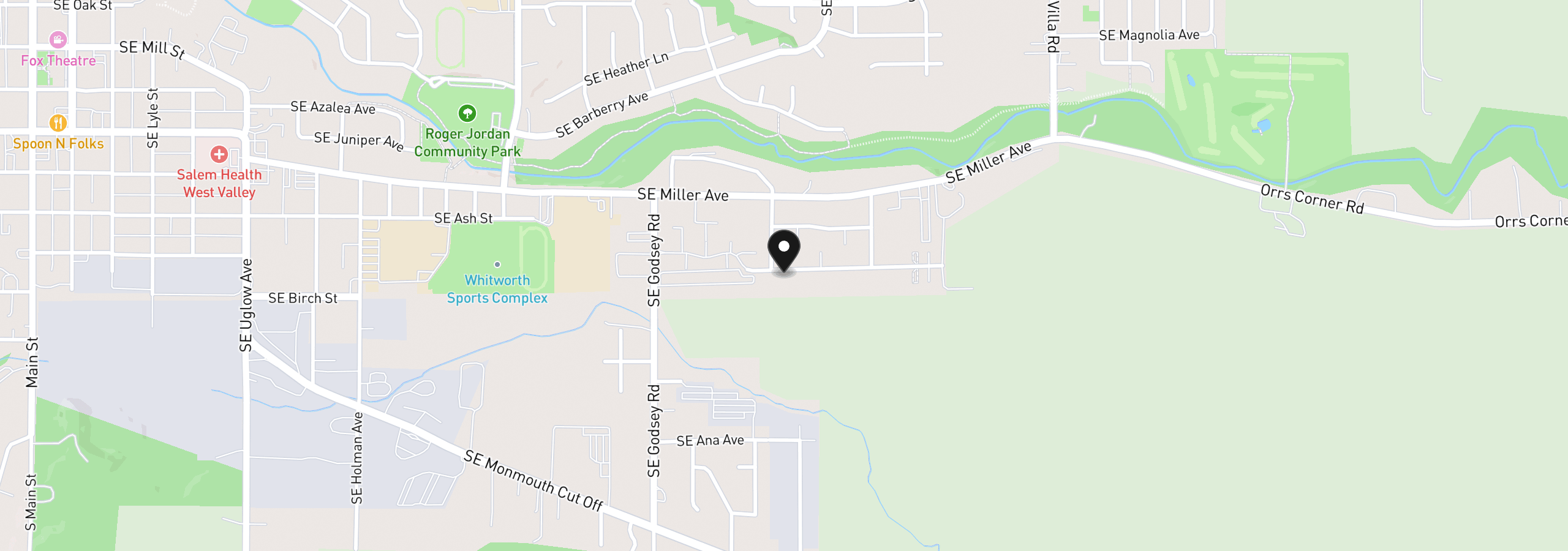 Map showing the location of 1615 SE Jonathan Ave, Dallas, OR 97338