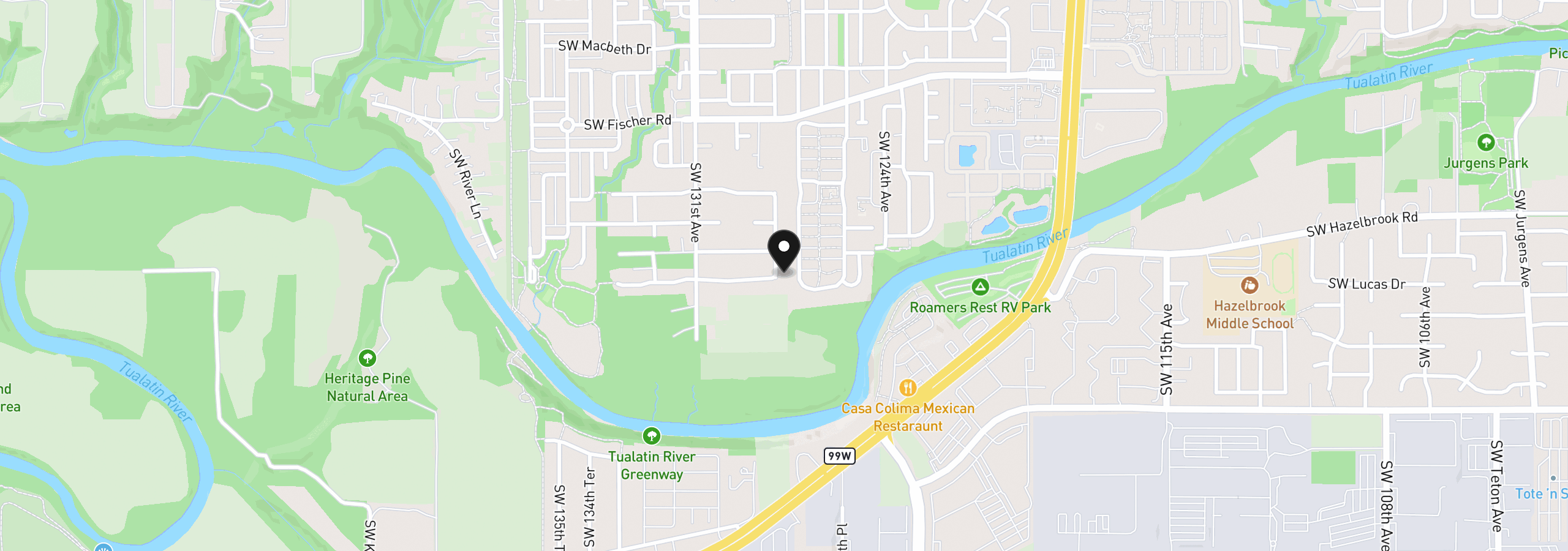 Map showing the location of 17530 SW 128 Ave, Portland, OR 97224