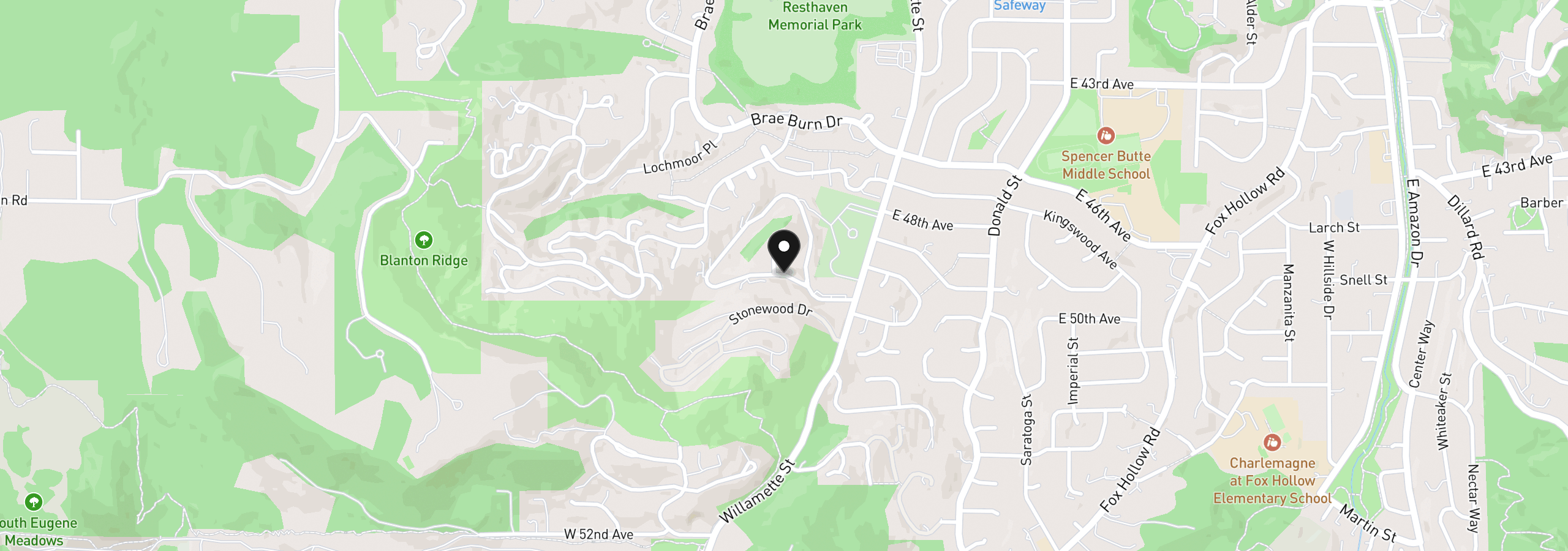 Map showing the location of 0 Rockridge Loop, Eugene, OR 97405